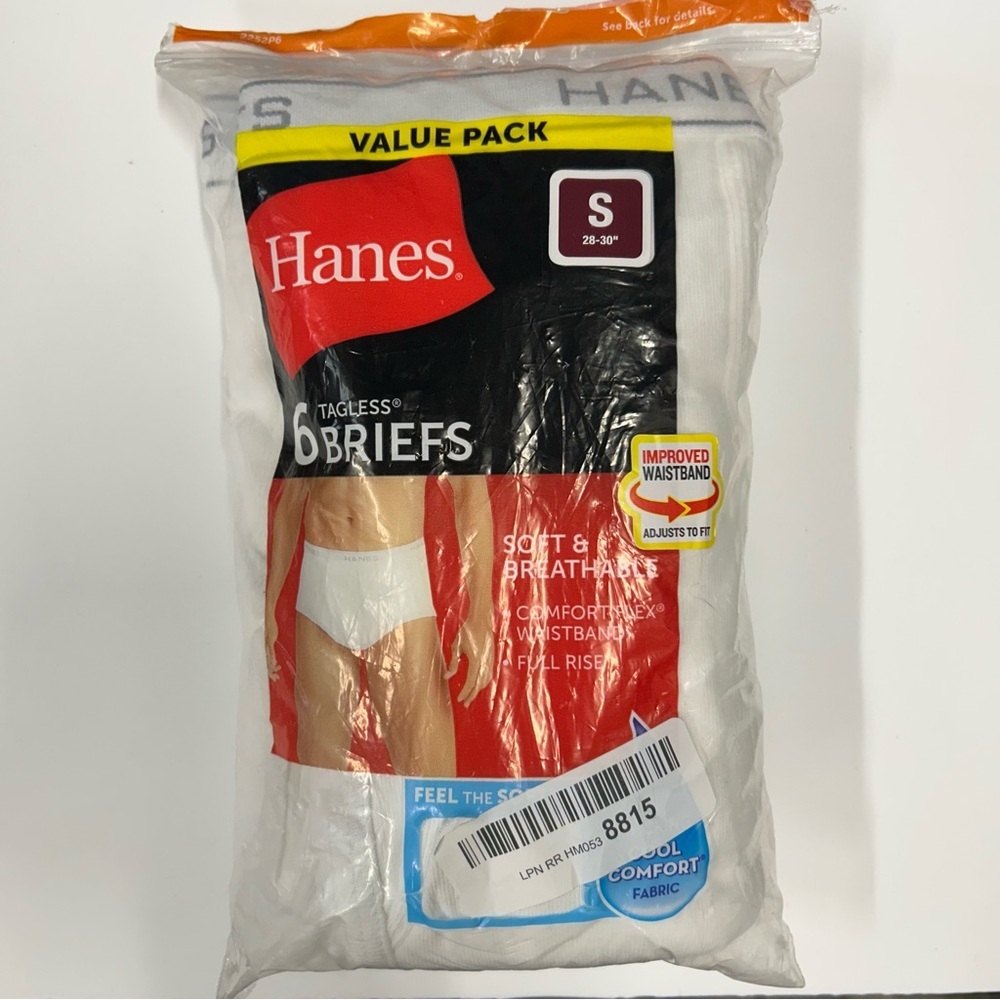 Hanes Small 28-30” tagless mens briefs Value Pack 6‎ White NWT